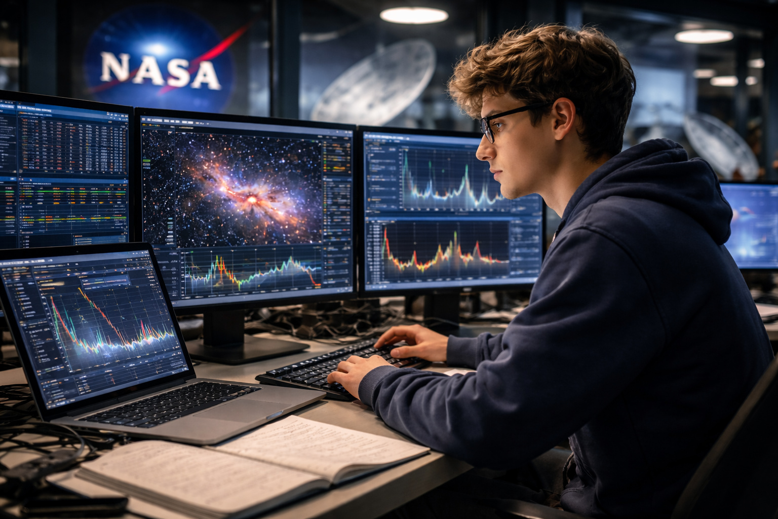 Jovem de 18 anos analisa dados astronômicos da NASA com inteligência artificial em laboratório científico