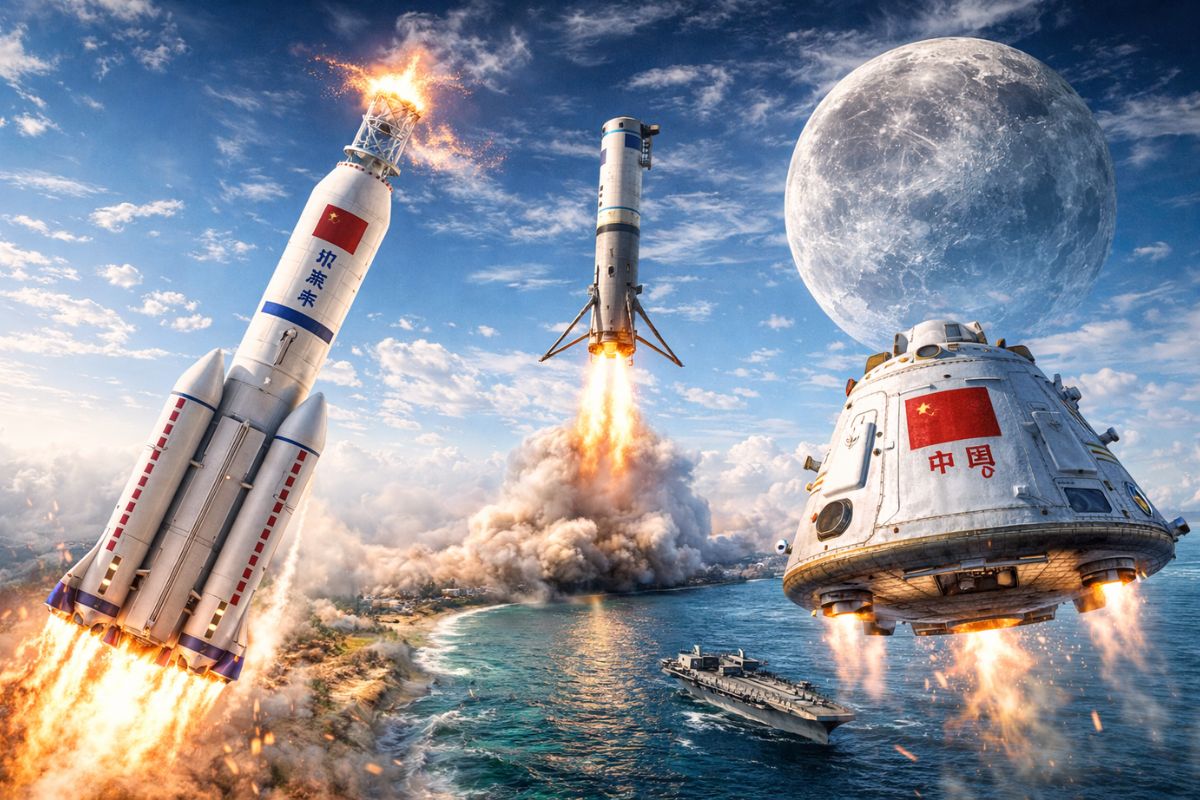China acelera na corrida para a Lua Long March-10 acerta teste crítico de aborto em voo, prova estágio reutilizável, valida cápsula Mengzhou e deixa missão tripulada para 2030 (1)