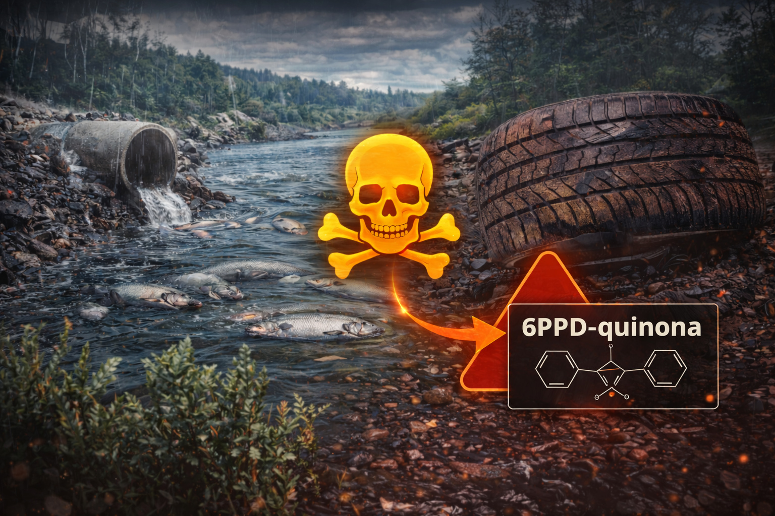 Chuva arrasta partículas invisíveis do asfalto para os rios e até 90% dos salmões morrem em 24 horas: a 6PPD-quinona, derivada do desgaste de pneus, virou ameaça silenciosa à vida aquática nos EUA