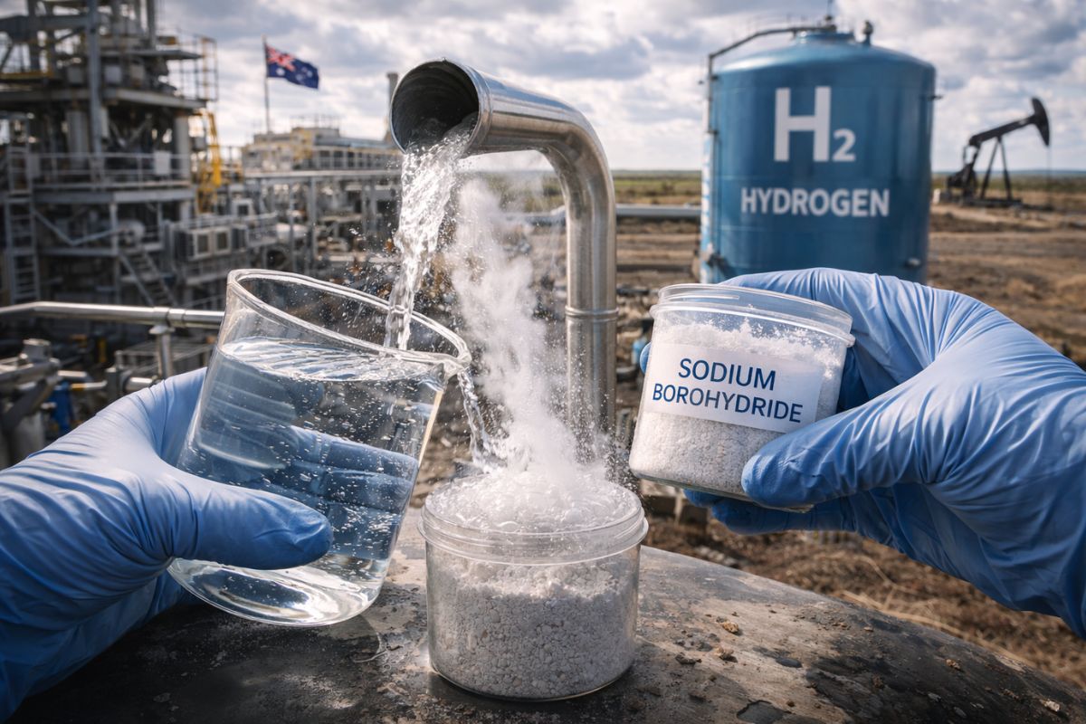 fonte de energia em disputa: hidrogênio em pó com borohidreto de sódio promete transporte e armazenamento mais simples; Austrália mira exportação e escala enquanto o petróleo observa.