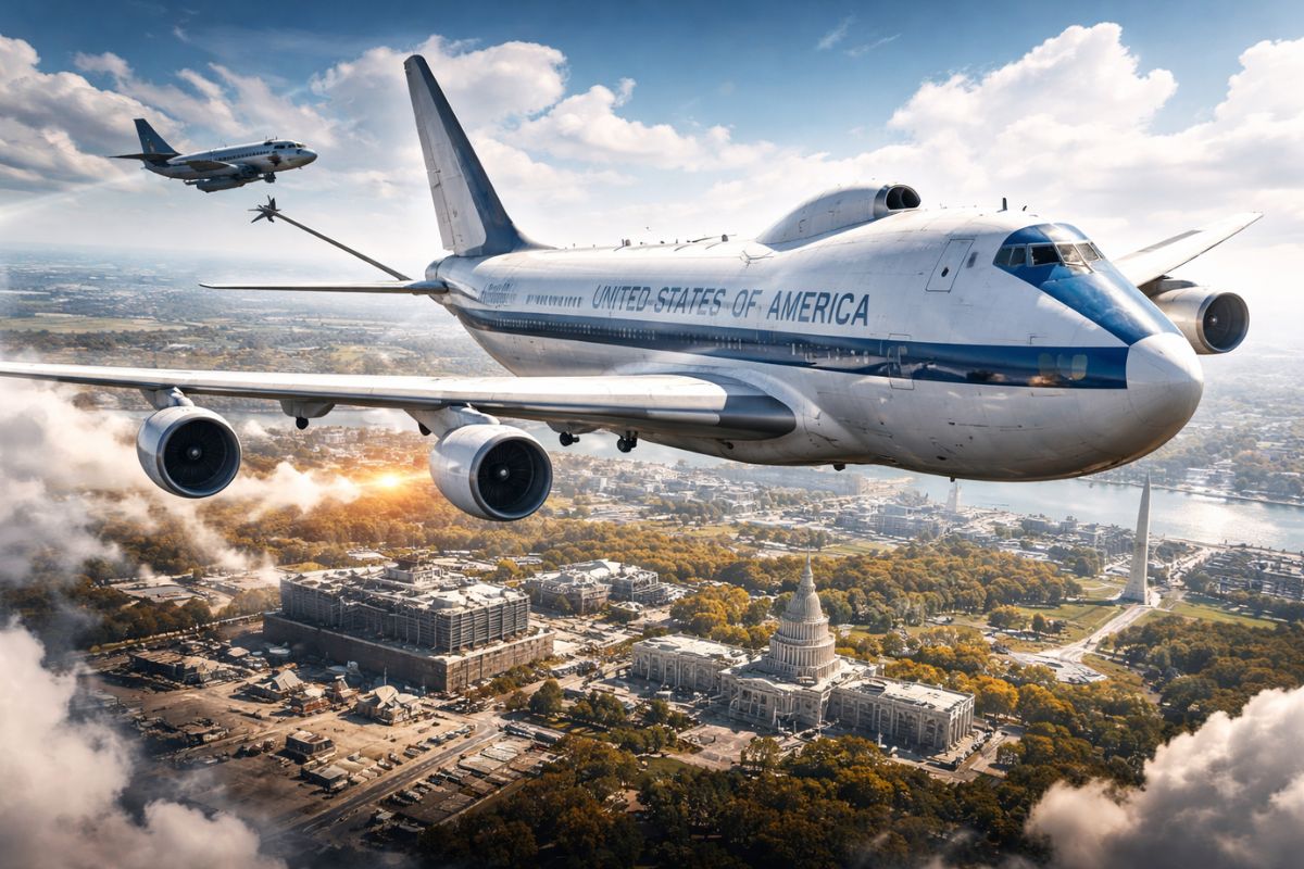 Conheça o Boeing E-4B, o avião do juízo final que vira quartel-general voador, comanda os Estados Unidos em crises nucleares, voa dias seguidos reabastecendo no ar e custa bilhões