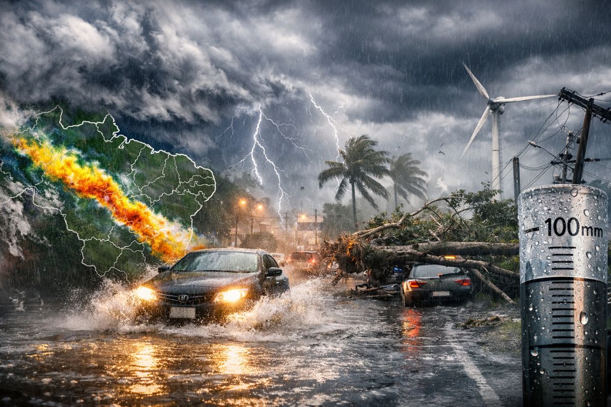 Chuvas fortes avançam com corredor de umidade; alertas do Inmet indicam risco de alagamentos e deslizamentos em várias regiões do Brasil.