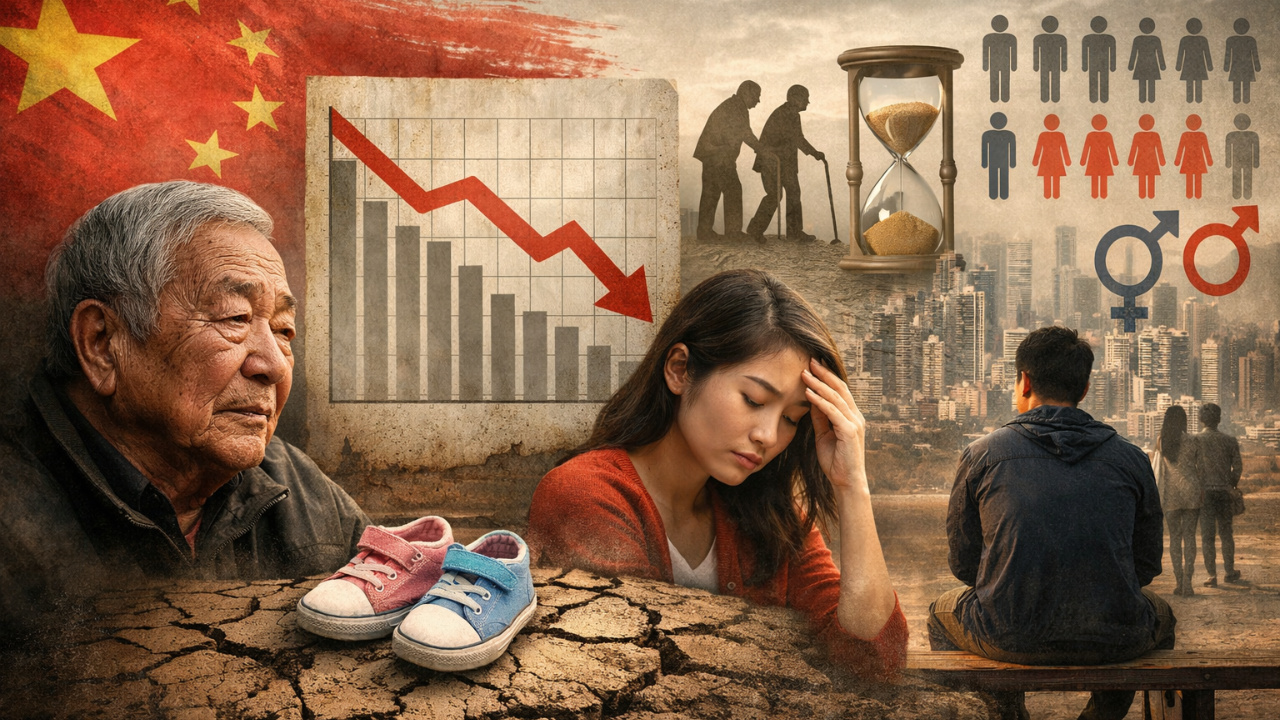 Com taxa de natalidade recorde de baixa, China enfrenta crise demográfica, envelhecimento populacional e impactos da política do filho único.