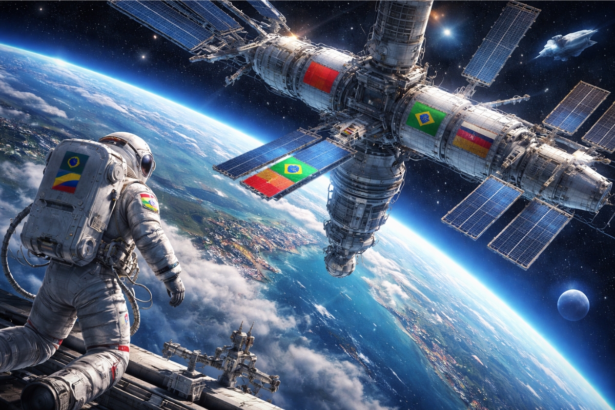 Rússia quer criar um Conselho Espacial do BRICS para coordenar voos tripulados e construir uma estação orbital própria, apostando na experiência da ISS e na multipolaridade tecnológica