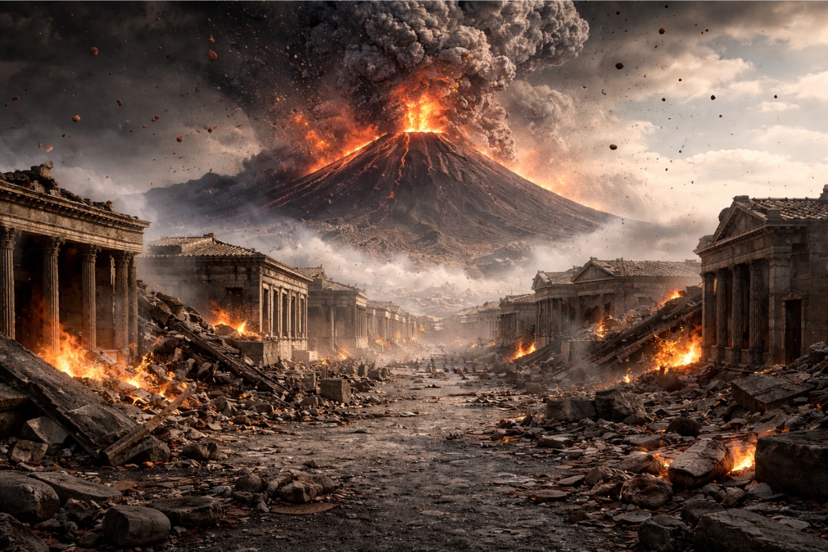 Considerada uma das maiores tragédias vulcânicas da humanidade, a erupção do Vesúvio, há cerca de 2 mil anos, soterrou Pompeia com até 7 metros de cinzas, destruiu tudo em horas, mas preservou uma cidade romana por séculos de forma quase intacta