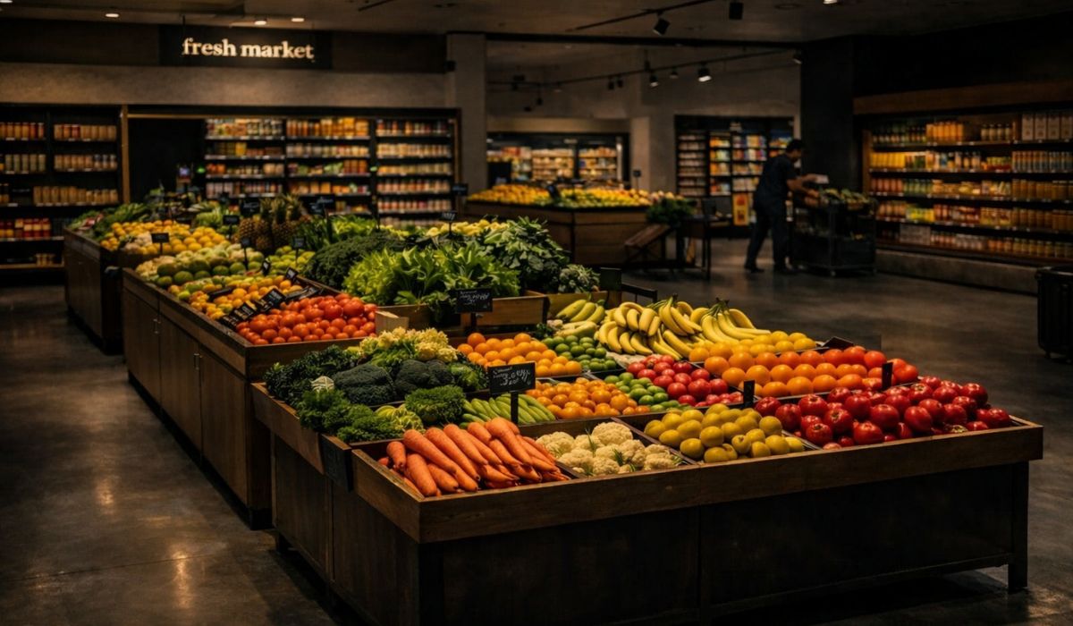 Fresh market do Libertad fecha em Buenos Aires após investir R$ 15,7 milhões; caso expõe custos, perecíveis e consumidor sensível a preço. (Imagem: Ideogram)