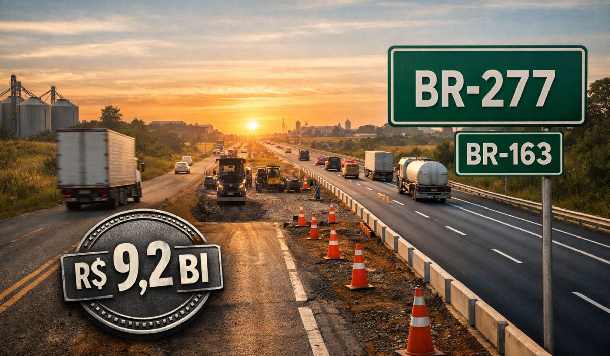 BNDES aprova R$ 9,2 bi para duplicações e melhorias em 662 km de rodovias no Oeste e Sudoeste do Paraná, no Lote 6 da concessão. (Imagem: Ideogram)