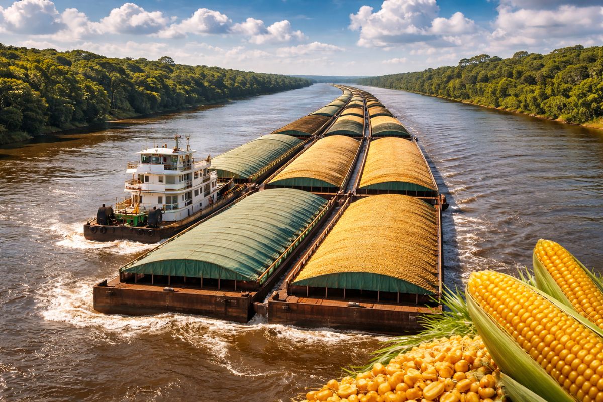 Do Centro-Oeste ao mundo viagem de 30 horas pelo Tapajós mostra comboio de 10 barcaças com 30 mil toneladas de milho e revela força do Arco Norte na exportação brasileira