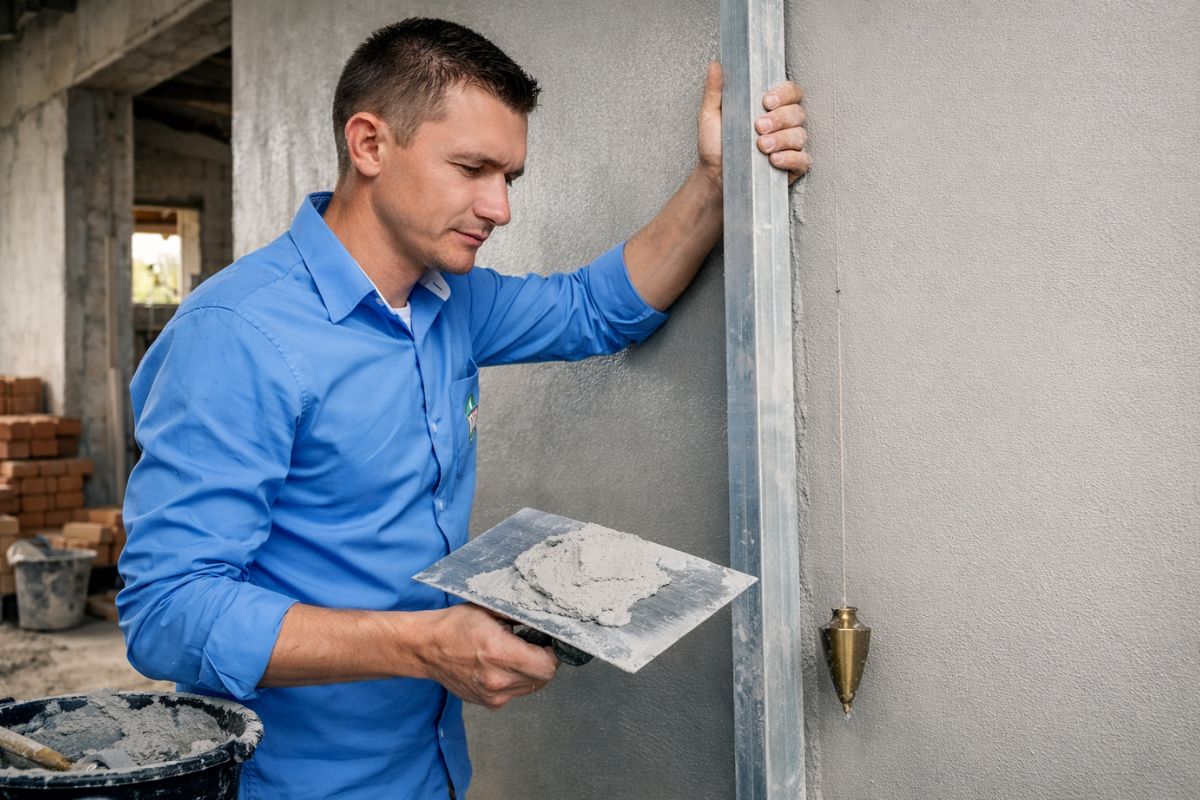 O novo método promete reboco em três horas com mestra alinhada no prumo, régua de 3 metros cruzando as guias e acabamento sem emenda, e o resultado final levanta dúvidas práticas sobre ritmo e preparo.