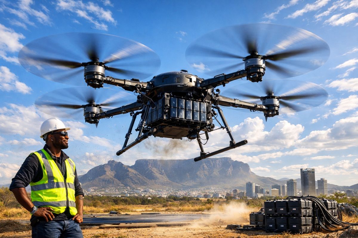 Engenheiro sul-africano cria drone que voa 3h31min com uma carga, usa hélices gigantes de 40’’ e baterias NMC de alta densidade para quebrar recorde mundial de autonomia (2)