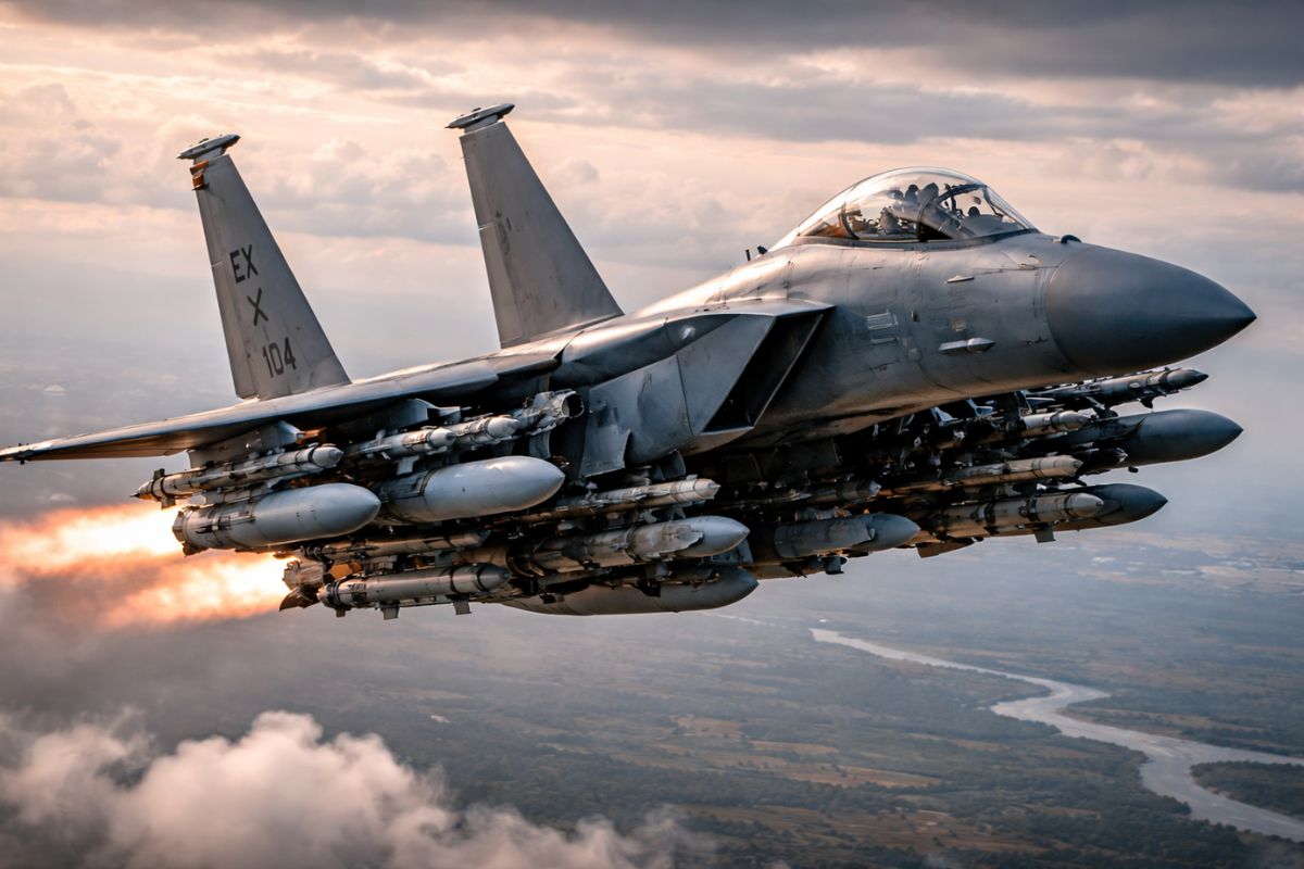 F-15EX Eagle II vira caminhão de mísseis da Força Aérea dos EUA, explicando guerra aérea e por que a furtividade não resolve tudo.