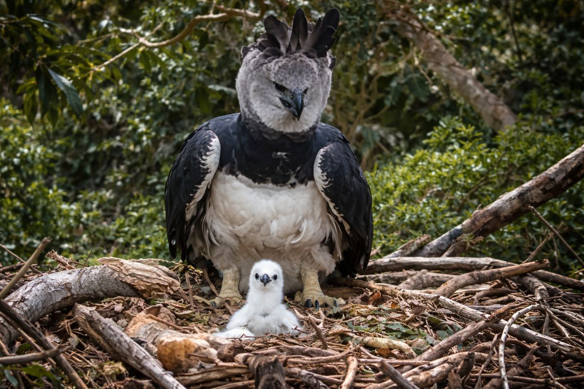Filhote de harpia é confirmado em ninho de harpia no Pantanal, em Corumbá, e reacende esperança para a conservação da espécie no Brasil.