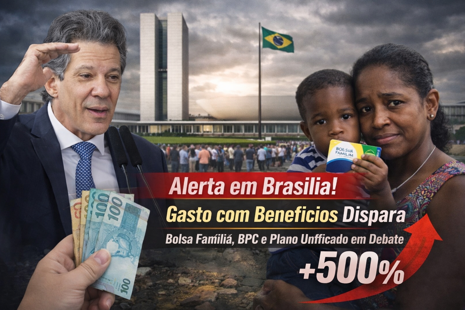 Gasto com benefícios dispara 500% e acende alerta em Brasília: política social, Bolsa Família, BPC e proposta da Fazenda para um modelo unificado dos auxílios pode impactar a vida de milhões de brasileiros