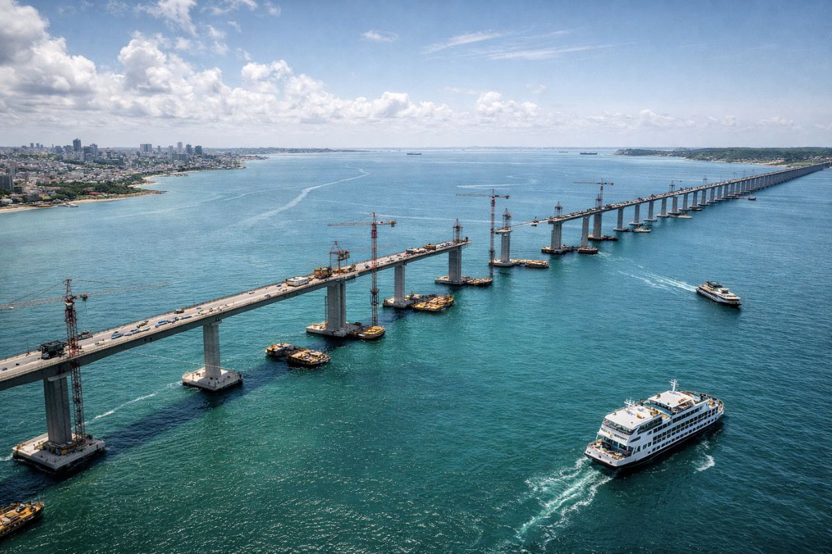 Gigante no mar Brasil e China começam em junho de 2026 a Ponte Salvador-Itaparica, 12,4 km e R$ 11 bilhões, maior da América Latina, prometida para 2031