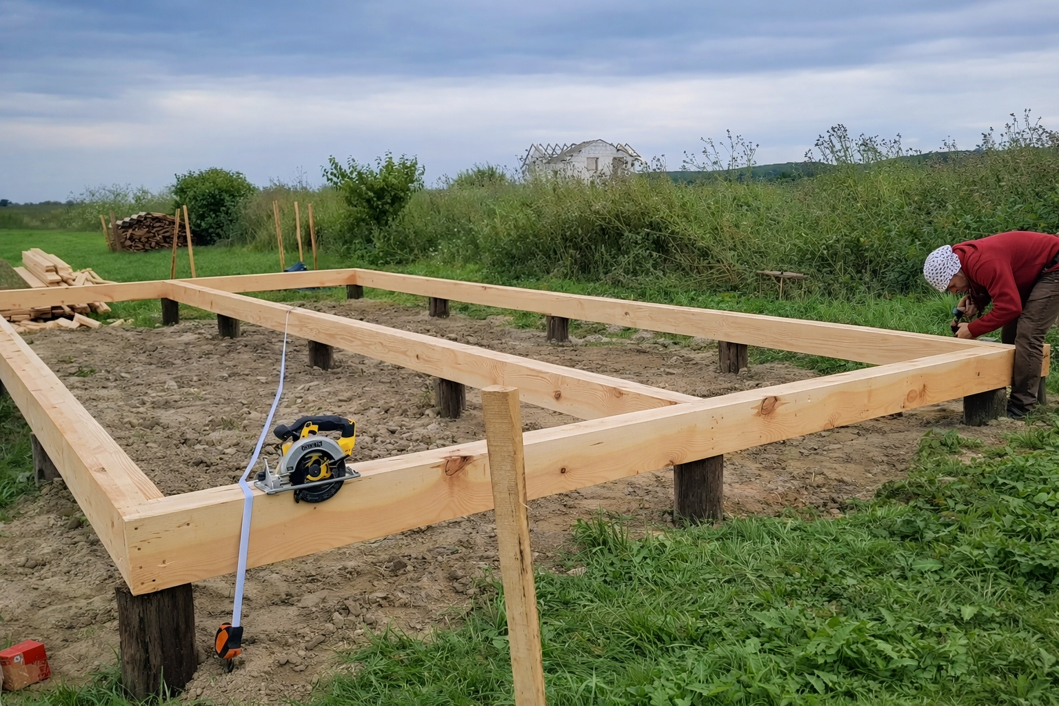 construção - casa - casa de madeira - construção manual - tábuas, piso