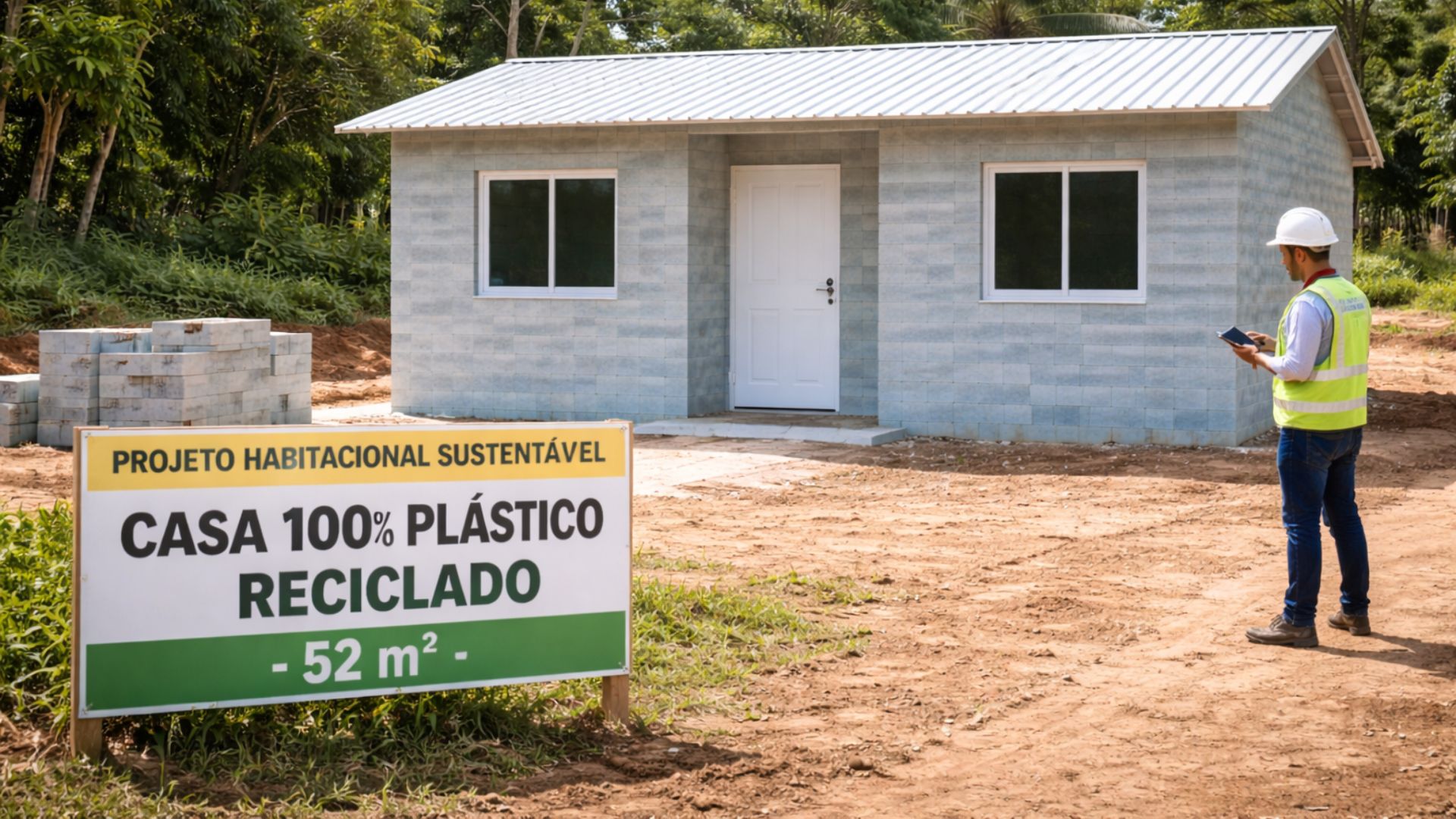 Prefeitura de Porto Belo avalia casas de plástico 100% reciclado com obra seca modular e promessa de entrega em até 14 dias.