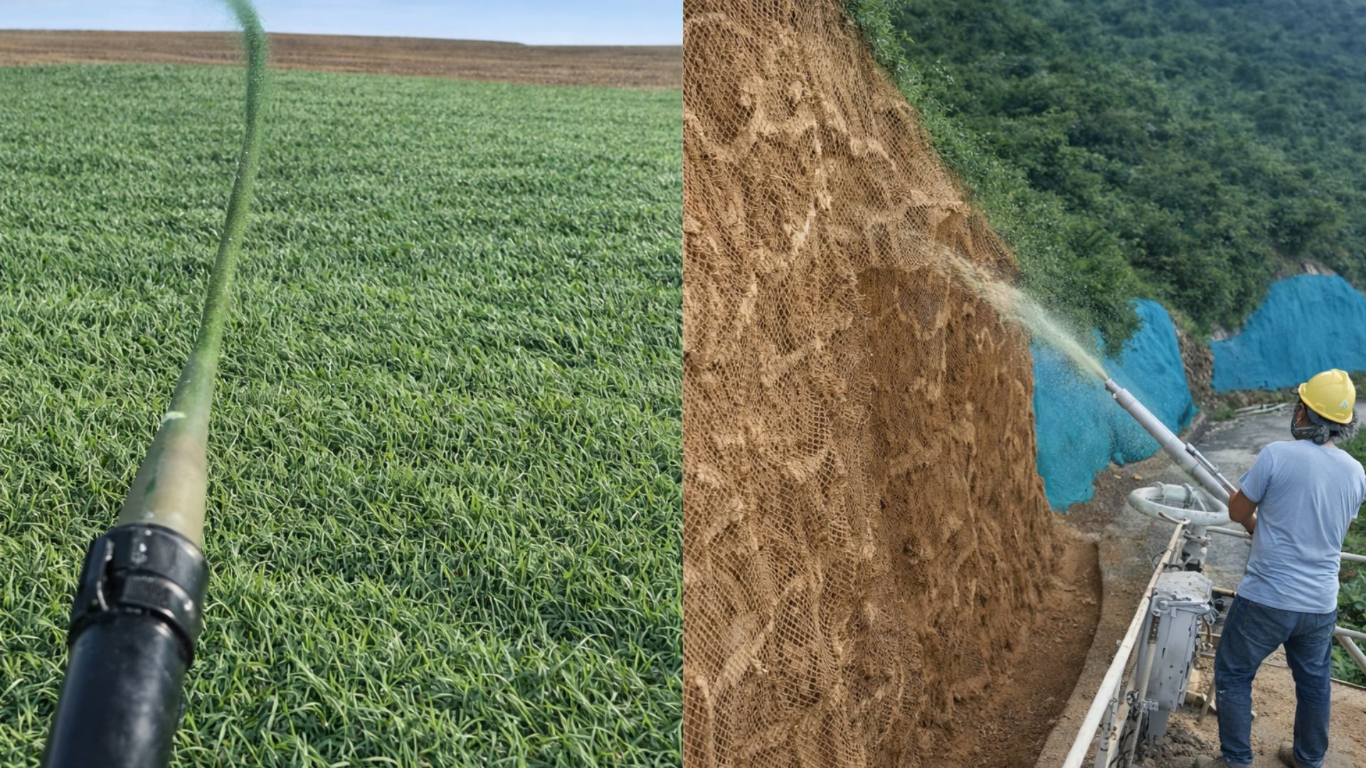 Técnica de hidrossemeadura usa mistura pressurizada de sementes para recuperar encostas áridas e reduzir erosão em até duas semanas.