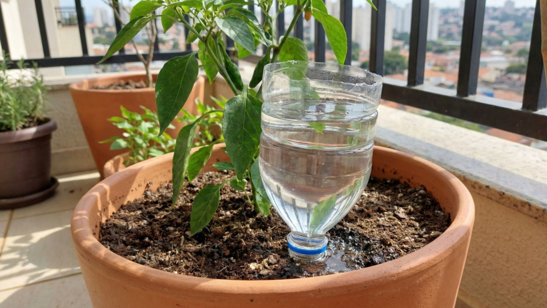 Aprenda como usar garrafa PET para criar irrigação por gotejamento caseira e manter a umidade do solo estável em vasos e canteiros.