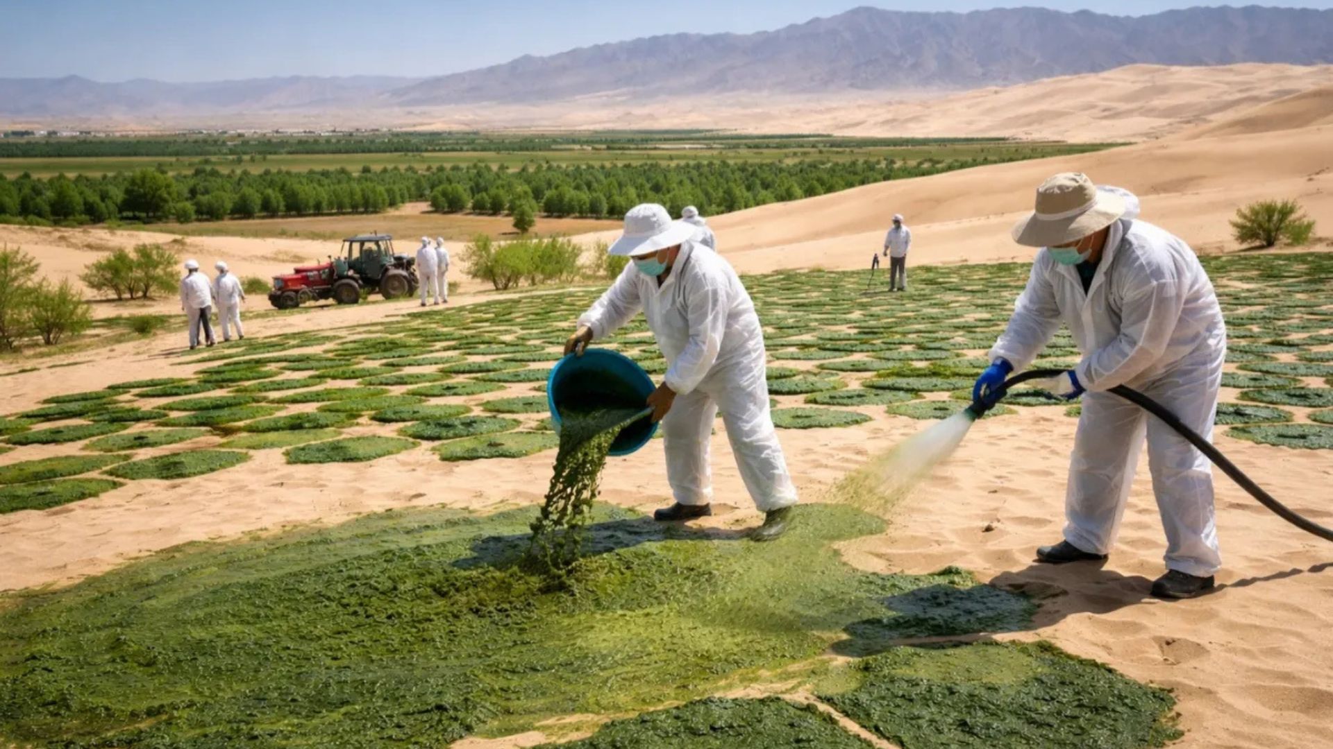 Cianobactérias transformam areia do deserto de Taklamakan em solo fértil em até 16 meses, reduzindo erosão e acelerando recuperação ambiental.