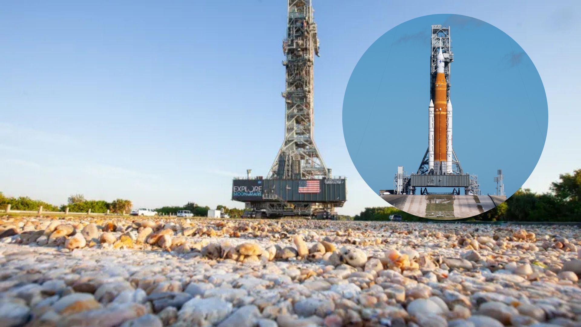 Estrada da NASA feita com pedras de rio do Alabama sustenta milhares de toneladas do SLS rumo ao Complexo 39 no programa Artemis.