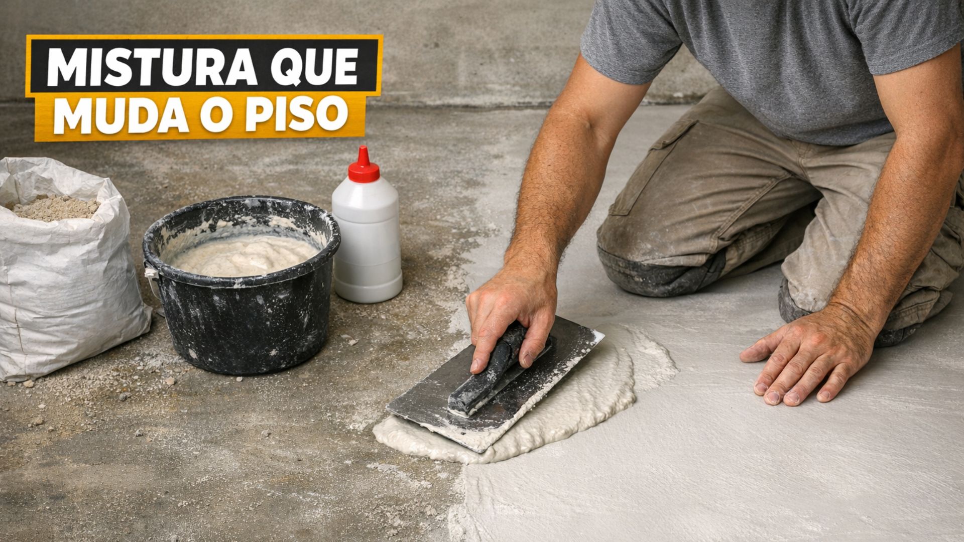 Mistura de cimento branco com cola PVA reduz poeira do contrapiso e cria piso barato, aplicado em duas camadas sem elevar o nível.