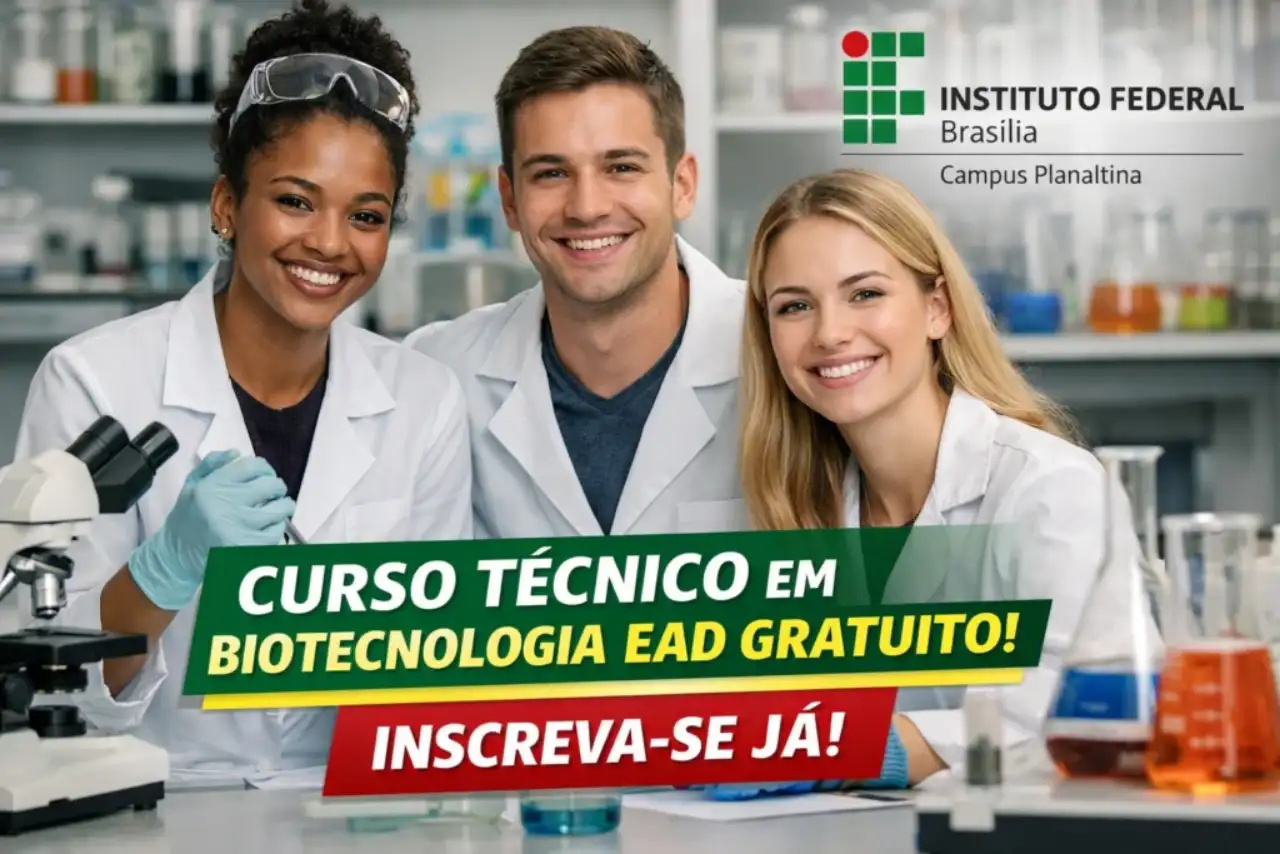Instituto Federal abre inscrições com dezenas de vagas em curso técnico gratuito em biotecnologia na modalidade EAD; seleção por sorteio eletrônico e interessados de todo o Brasil podem participar