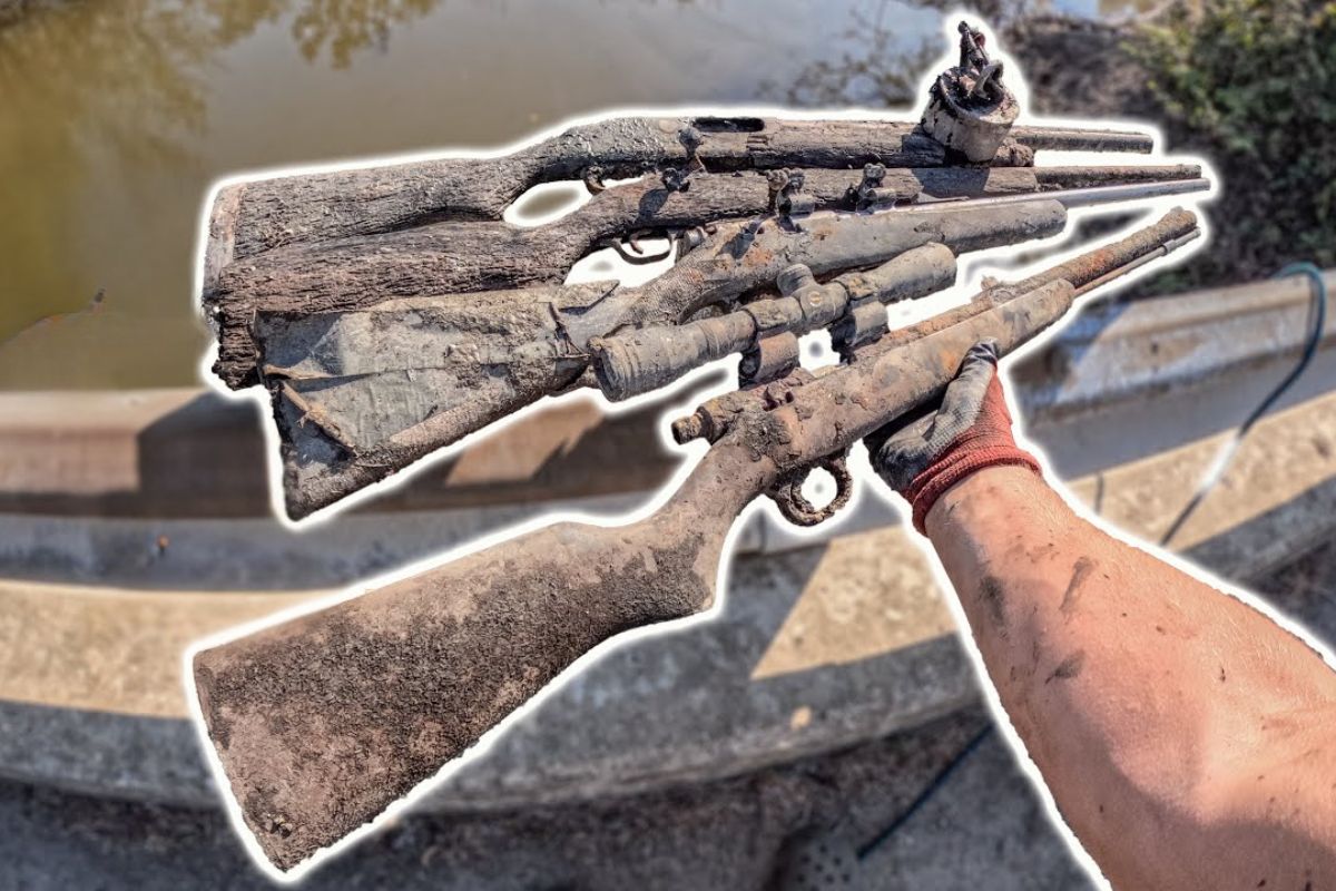 pescador usa ímã em rio sob ponte, encontra rifle e sucata pesada, e o caso expõe descarte, risco e dúvidas sobre como armas foram parar na água.
