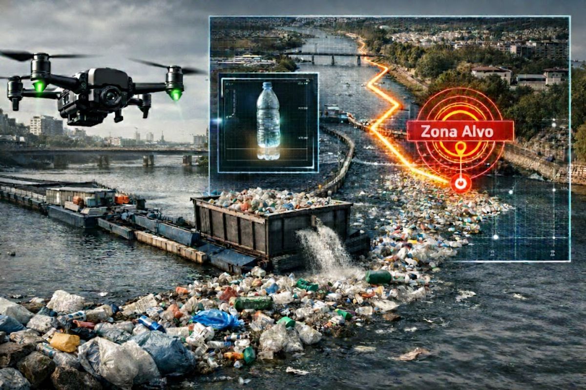 lixo e plástico nos rios: drones, GPS e inteligência artificial mapeiam rotas críticas e mostram onde barrar a poluição antes do oceano.