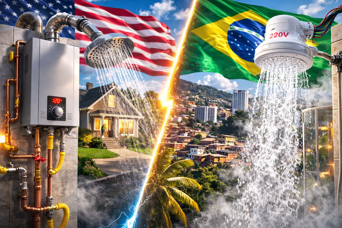 Por que não existe chuveiro elétrico nos EUA americano teme choque, enquanto brasileiro que criou o chuveiro popularizou banho quente barato, toma o dobro de banhos