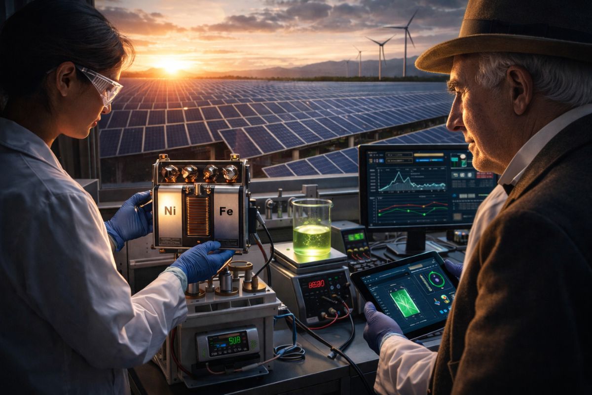 Thomas Edison volta a ser citado em 2026 com bateria de níquel ferro para guardar energia solar e atravessar a noite, mas custo e validação de ciclos ainda pesam.
