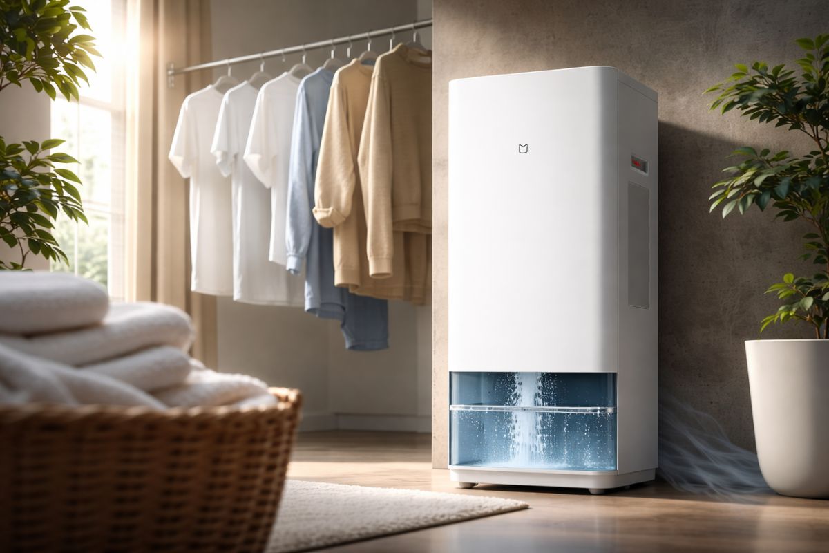 Desumidificador Xiaomi promete secagem de roupas rápida, controle de umidade, purificação do ar e economia de energia dentro de casa.