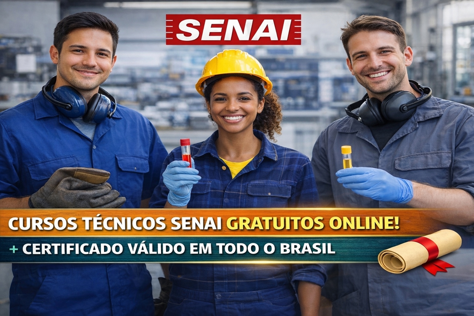 Senai convoca para cursos técnicos online gratuitos em mineração, logística, edificações, manutenção automotiva, mecânica, química e mais