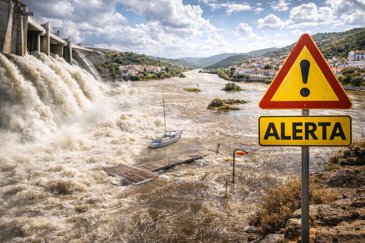 Treze anos depois, barragem do Alqueva atinge cota máxima, força descargas históricas no Guadiana, submerge cais e ilhas, eleva rios em Mértola e Alcoutim e reacende alerta