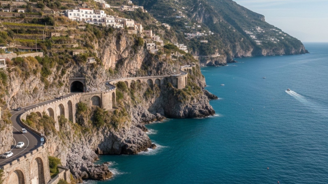 Strada Statale 163 impressiona com sua engenharia extrema ao ficar à beira de penhascos, ser estreita, ter tráfego intenso e atrair milhares de turistas todos os dias