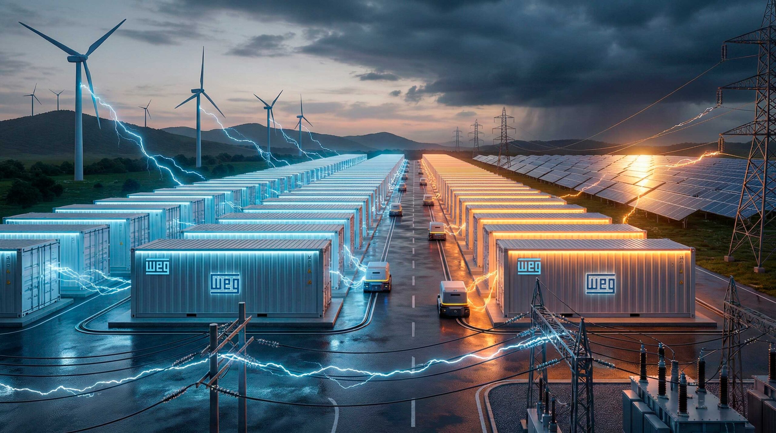 WEG investe R$ 280 milhões para "estocar vento e sol", megabaterias saem do papel em Santa Catarina enquanto governo prepara leilão para evitar apagão no SIN