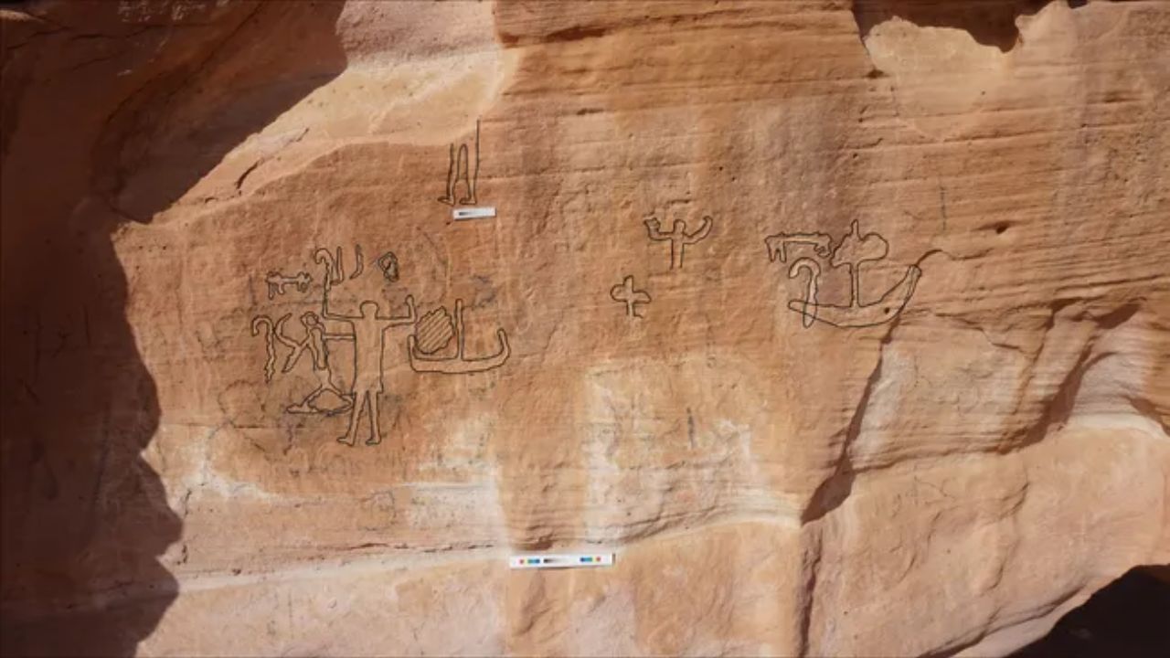Arqueólogos encontram arte rupestre de 5 mil anos no Egito, em Wadi Khamila, que ilustra a conquista do Sinai e a presença egípcia impulsionada por recursos minerais.