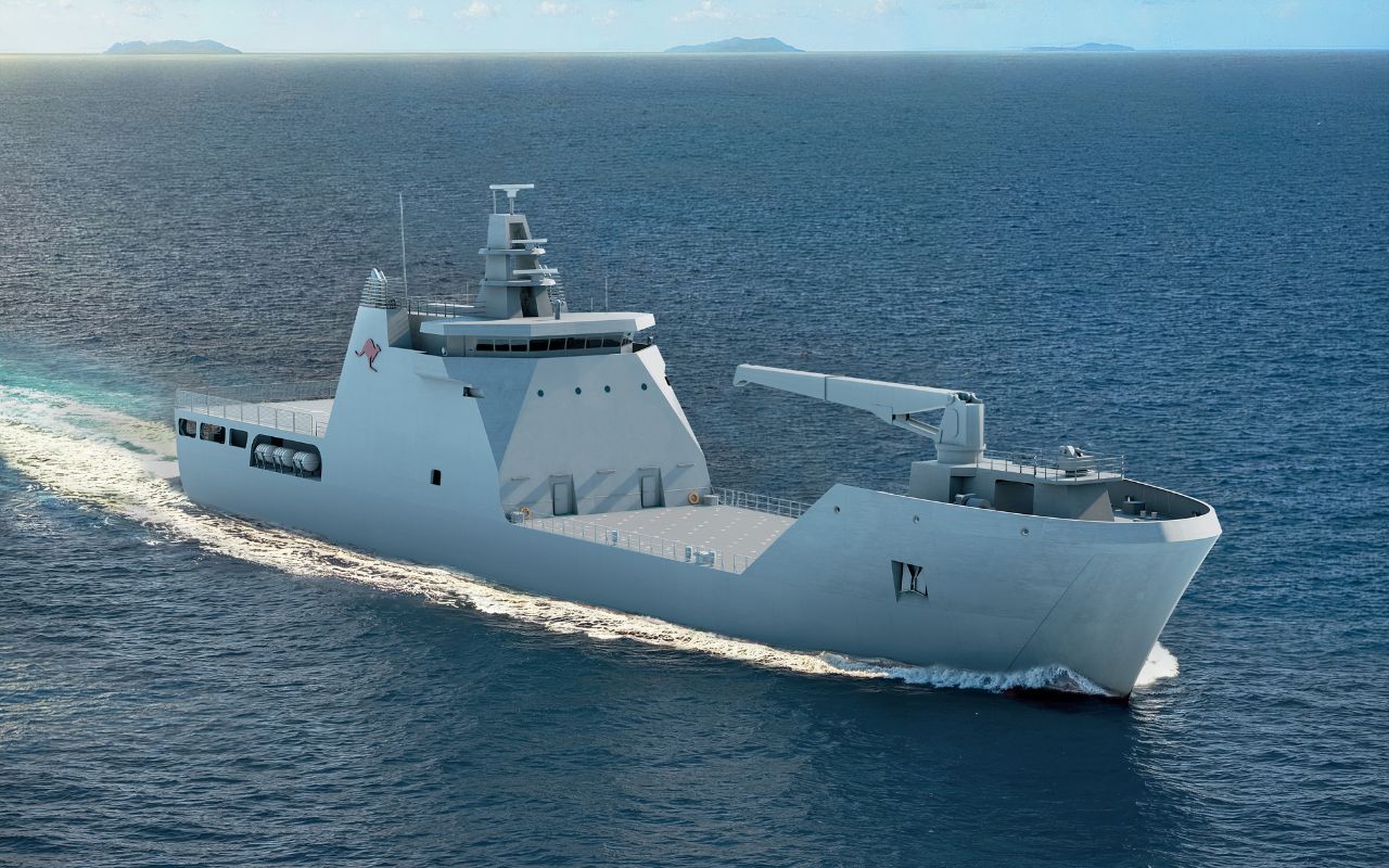 Austrália confirma contrato de US$ 2,8 bilhões para oito navios de desembarque pesado (LCH). Construção em Henderson começa em 2026, com entregas até 2038.