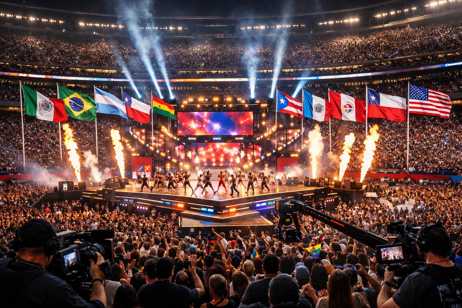 Show do intervalo do Super Bowl LX em estádio lotado