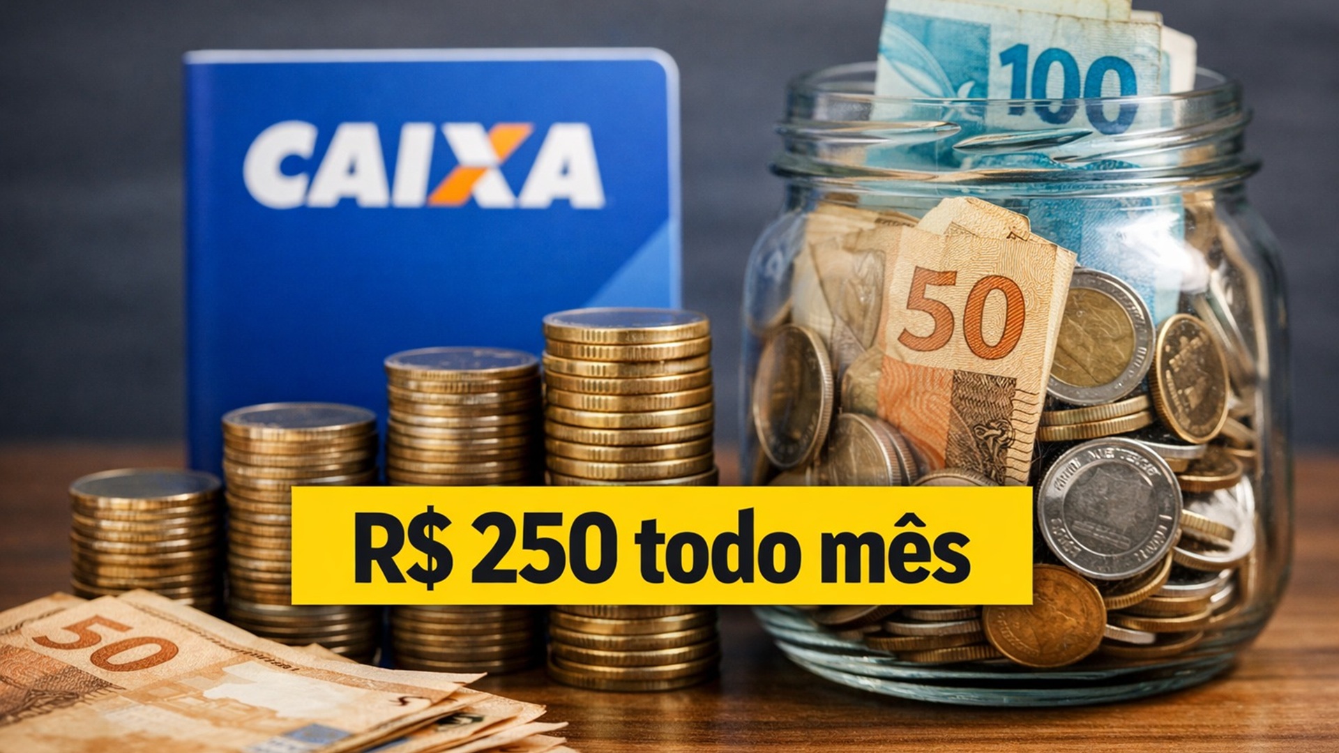 Simulação mostra quanto rende investir R$ 250 por mês na poupança da Caixa por 10 anos e qual é o ganho real acumulado.