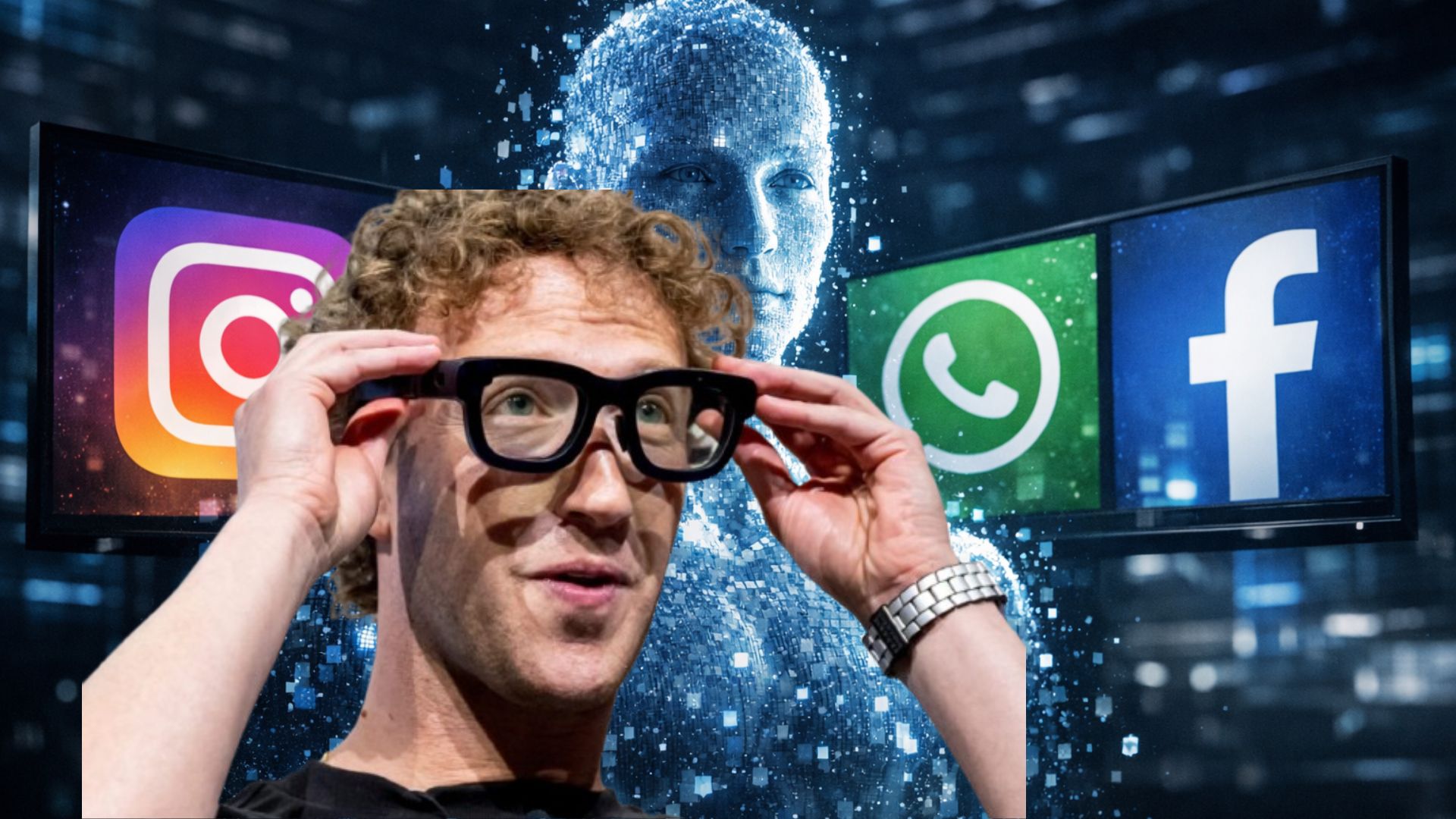 Ilustração de clone digital criado por inteligência artificial para simular usuários da Meta após a morte.