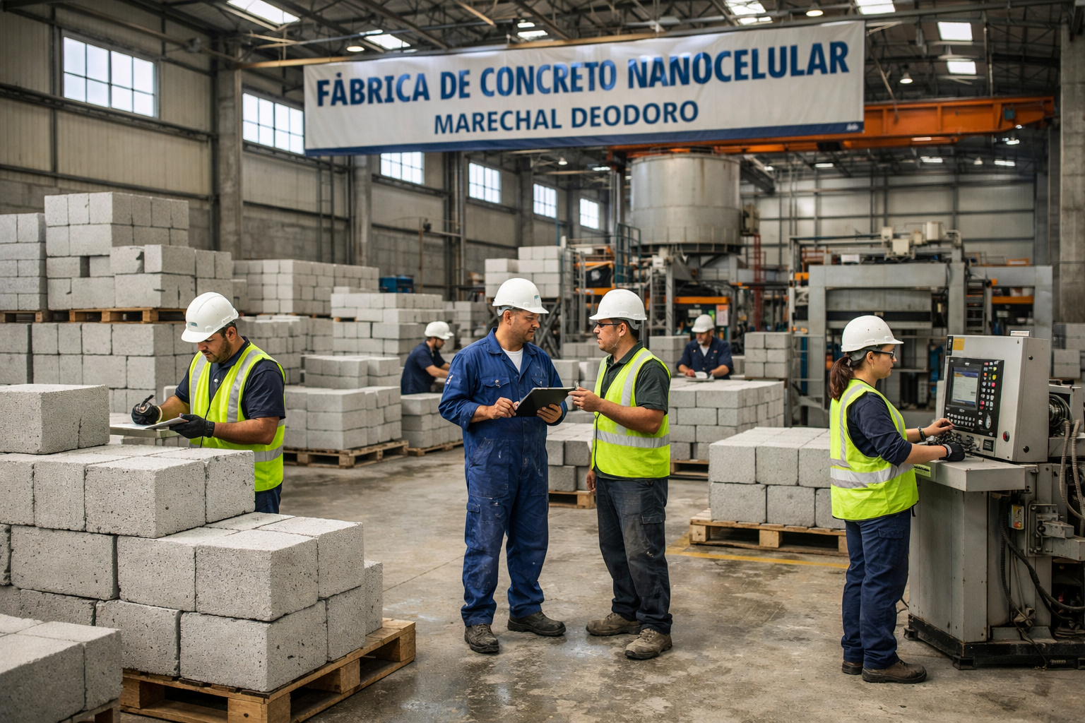 Produção de concreto nanocelular na fábrica da Isobloco em Alagoas
