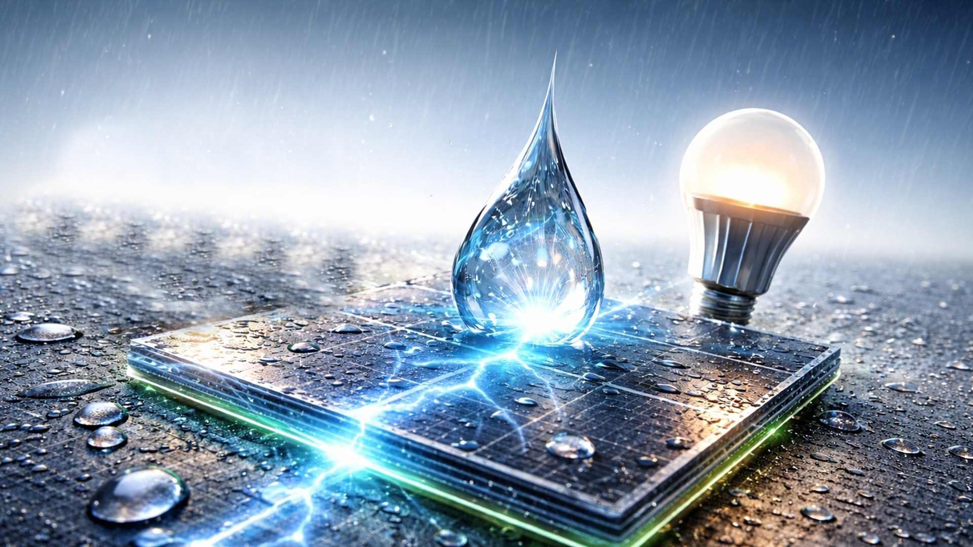 Dispositivo com energia da chuva gera até 110 V por gota e funciona também com luz solar para alimentar sensores e IoT.
