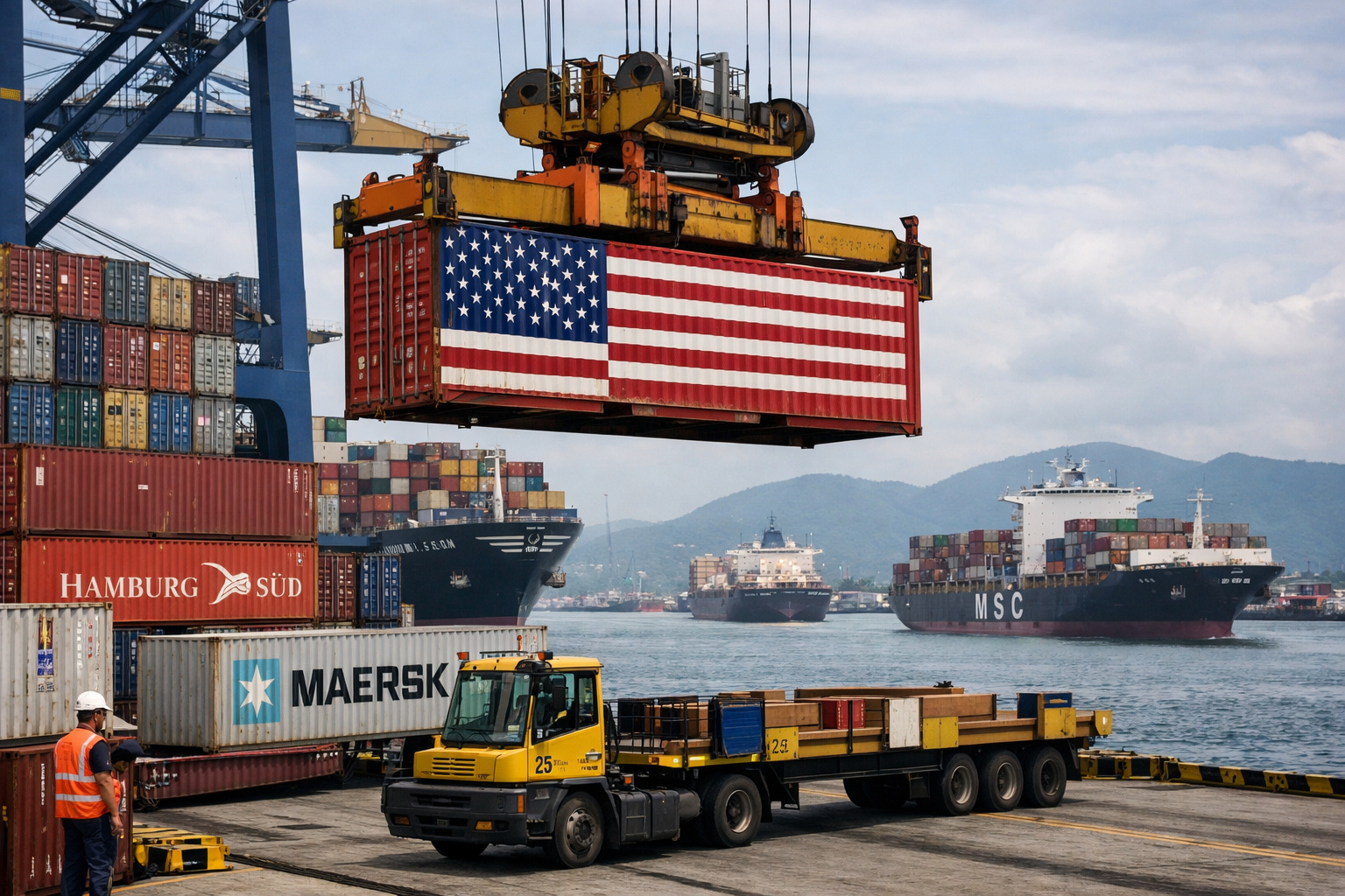 Contêineres no Porto de Santos destinados à exportação para os EUA