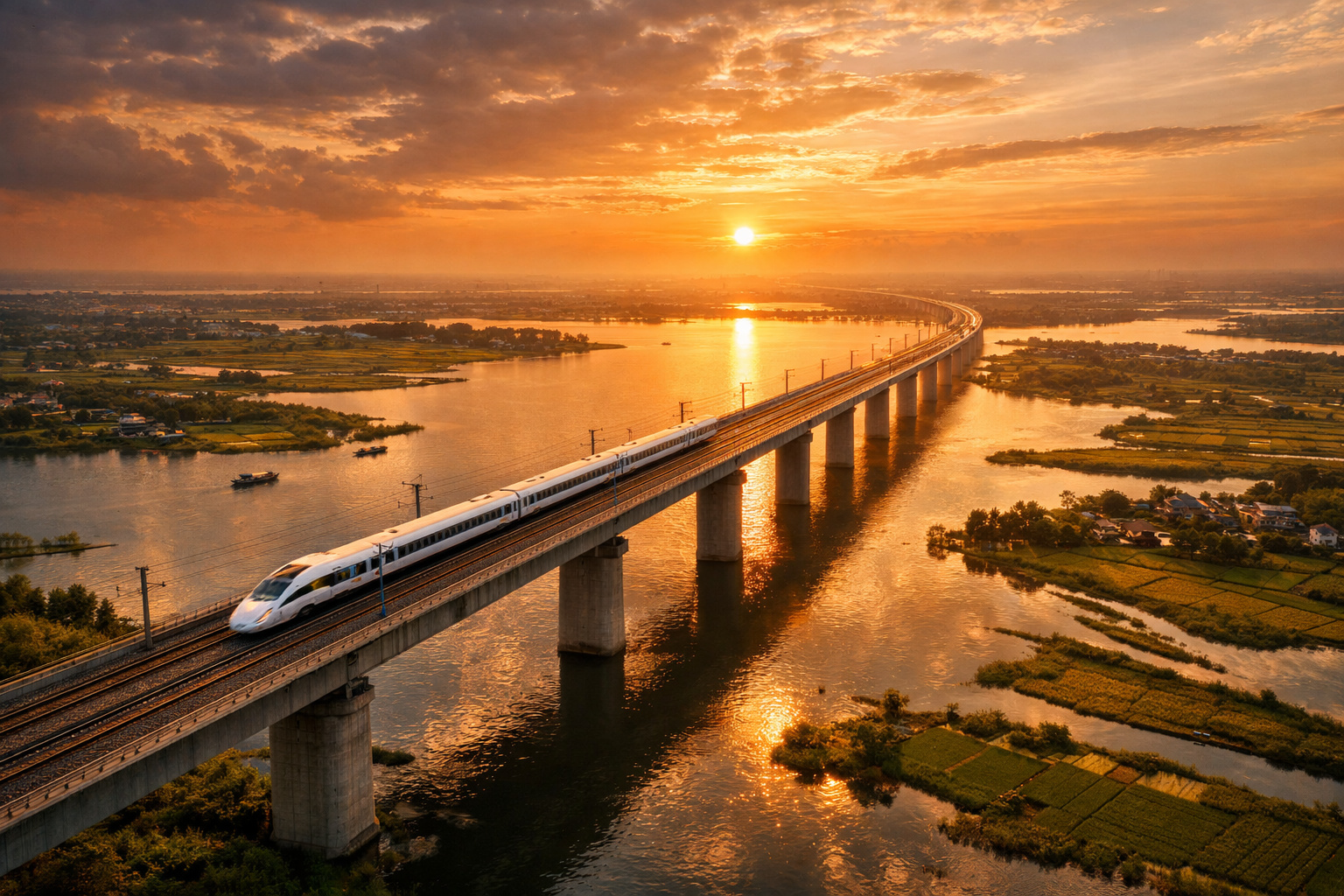 Grande Ponte Danyang–Kunshan com 161 km atravessando o delta do rio Yangtze