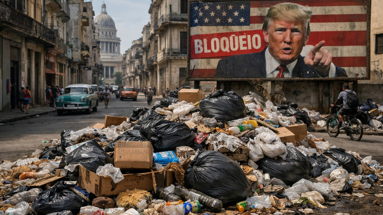 Cuba enfrenta acúmulo de lixo em Havana após bloqueio dos EUA dificultar a chegada de petróleo. Escassez de combustível afeta serviços e gera alerta de crise humanitária.