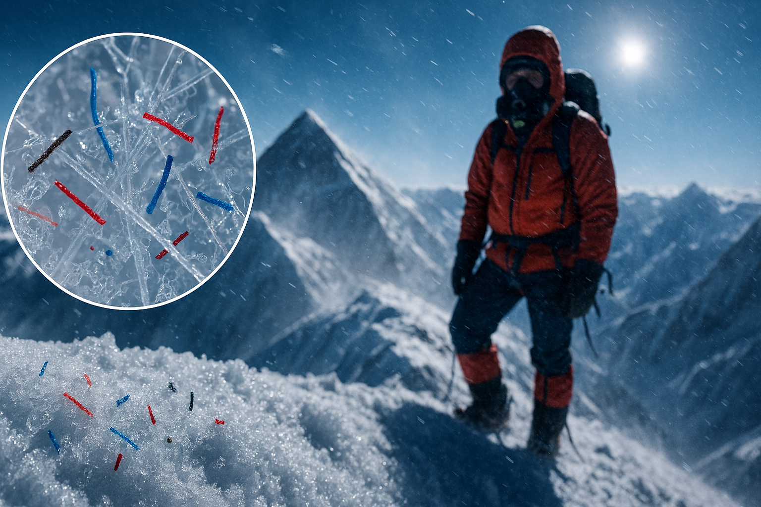 Microplásticos encontrados a 8.440 metros de altitude no topo do Monte Everest chocam cientistas: partículas de roupas sintéticas de alpinistas se acumulam na neve há décadas e agora contaminam geleiras que abastecem 2 bilhões de pessoas na Ásia
