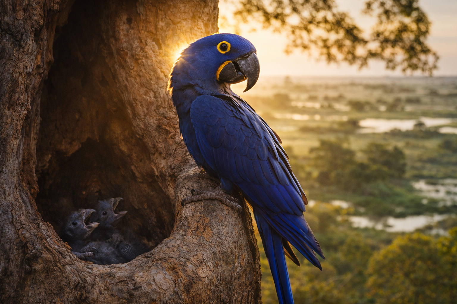 Após décadas de conservação intensiva, um ninho ativo de arara-azul-grande volta a ser monitorado no Pantanal sul-mato-grossense e reacende a esperança para uma das aves mais ameaçadas do Brasil