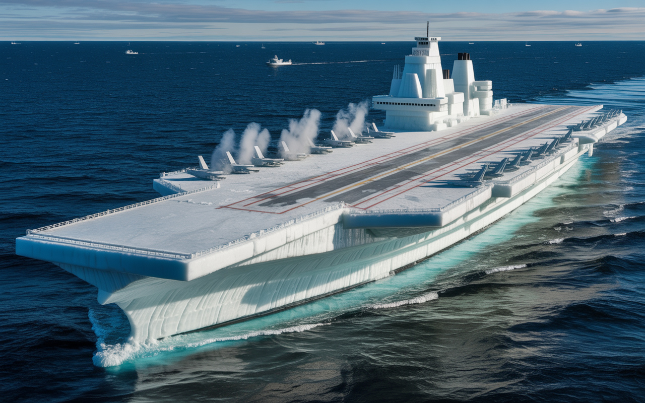 Durante a Segunda Guerra, britânicos planejaram porta-aviões de gelo com até 600 metros de comprimento, capazes de cruzar o Atlântico sem aço, usando serragem e refrigeração artificial: o ultrassecreto Project Habakkuk