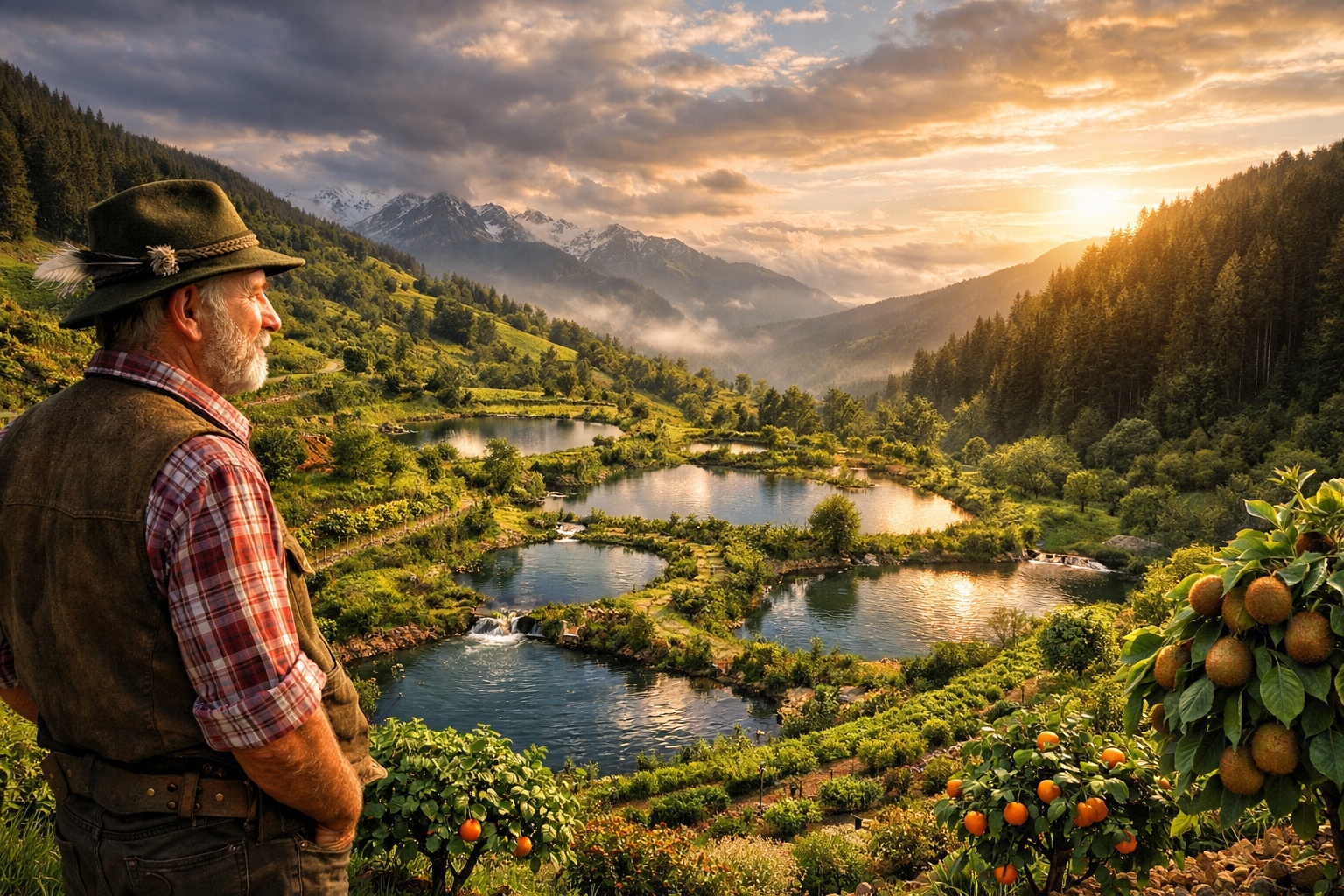 Fazendeiro austríaco criou 72 lagos artificiais em montanha alpina de 45 hectares e transformou clima local: Sepp Holzer produz kiwis, castanhas e cítricos a 1.500 metros de altitude onde vizinhos só conseguem plantar pinheiros, virou referência mundial em permacultura e consultor em 4 continentes