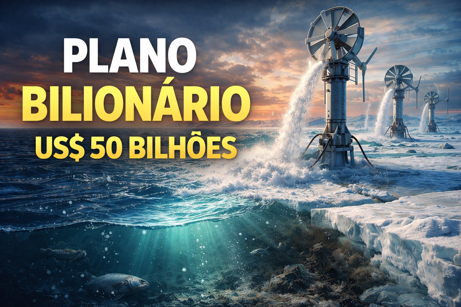 Um plano bilionário, com custo estimado em até US$ 50 bilhões, propõe bombear água do mar para a superfície do Ártico a fim de engrossar o gelo marinho e tentar conter o aquecimento acelerado da região, reduzindo impactos climáticos em escala global